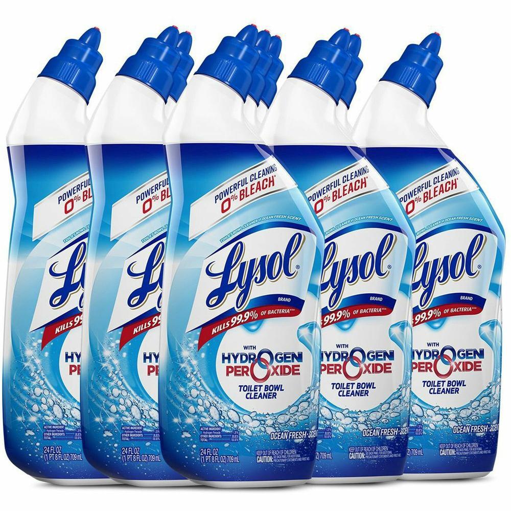 Lysol Hydrogen Peroxide Toilet Cleaner - 24 fl oz (0.8 quart) - Ocean Fresh Scent - 9 / Carton - Residue-free, Bleach-free, Antibacterial - Blue. Picture 1