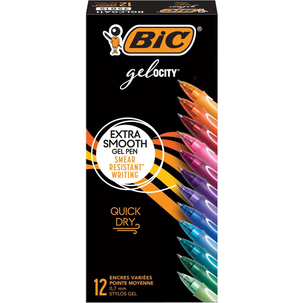 BIC Gel-ocity Gel Pen - Medium Pen Point - 0.7 mm Pen Point Size - Retractable - Assorted Gel-based Ink - 12 Pack. Picture 1