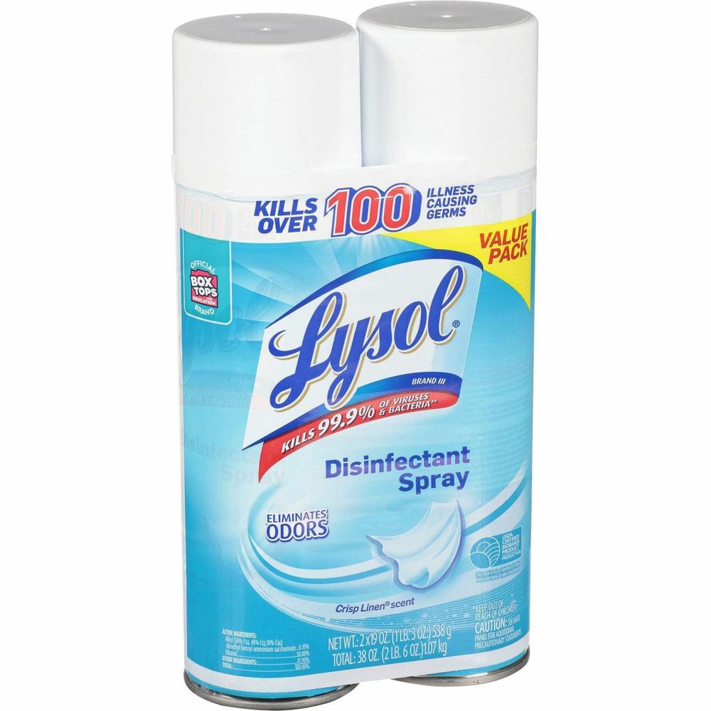 Lysol Linen Disinfectant Spray - Ready-To-Use Spray - 19 oz (1.19 lb) - Crisp Linen Scent - 2 / Pack - Clear. Picture 1