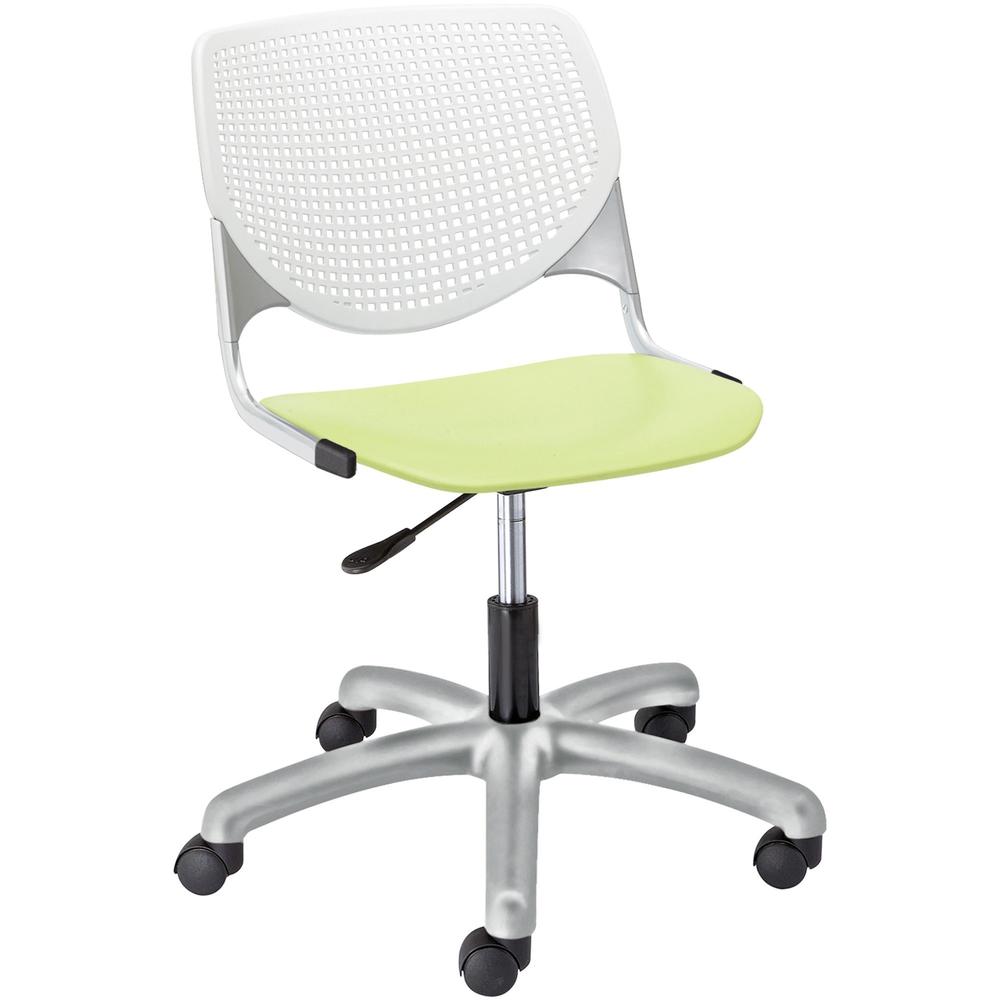 KFI Kool Task Chair With Perforated Back - Lime Green Polypropylene Seat - White Polypropylene, Aluminum Alloy Back - Powder Coated Silver Tubular Steel Frame - 5-star Base - 1 Each. The main picture.