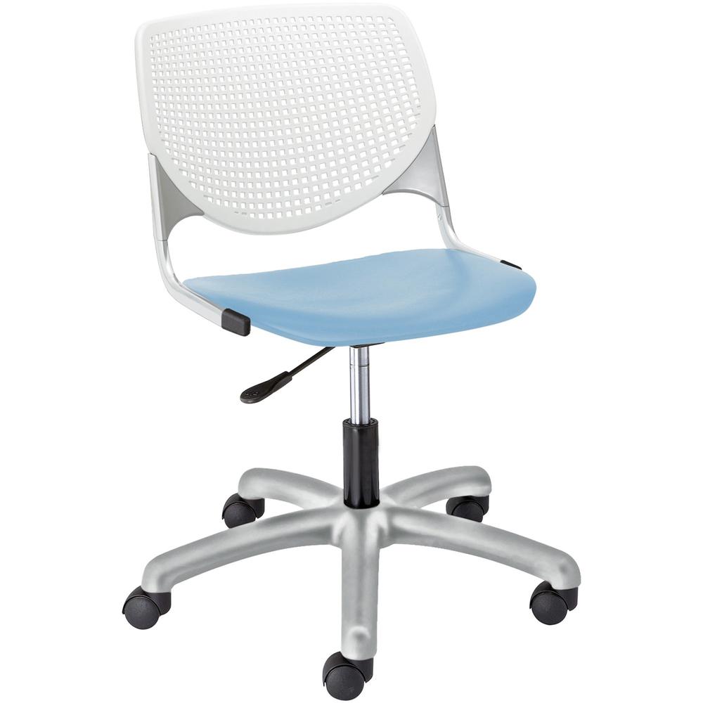KFI Kool Task Chair With Perforated Back - Sky Blue Polypropylene Seat - White Polypropylene, Aluminum Alloy Back - Powder Coated Silver Tubular Steel Frame - 5-star Base - 1 Each. Picture 1