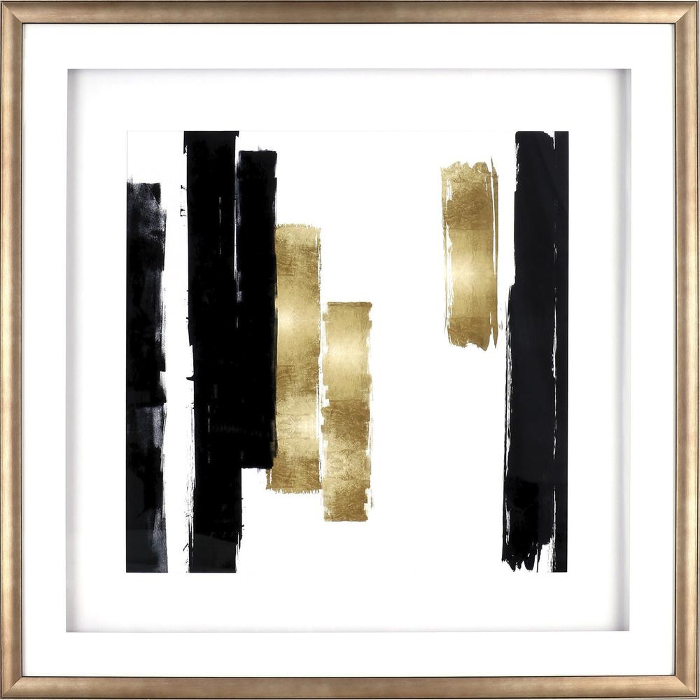 Lorell Blocks Design Framed Abstract Artwork - 29.50" x 29.50" Frame Size - 1 Each - Black, Gold. Picture 1