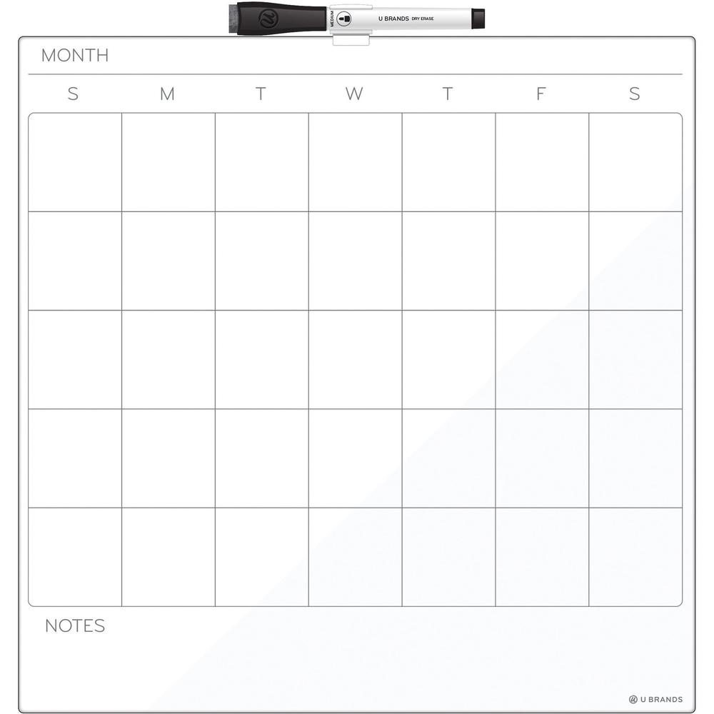 U Brands Magnetic Dry Erase Calendar Board - 14.6" Height x 14" Width - White Painted Steel Surface - Square - Horizontal - 1 Each. Picture 1