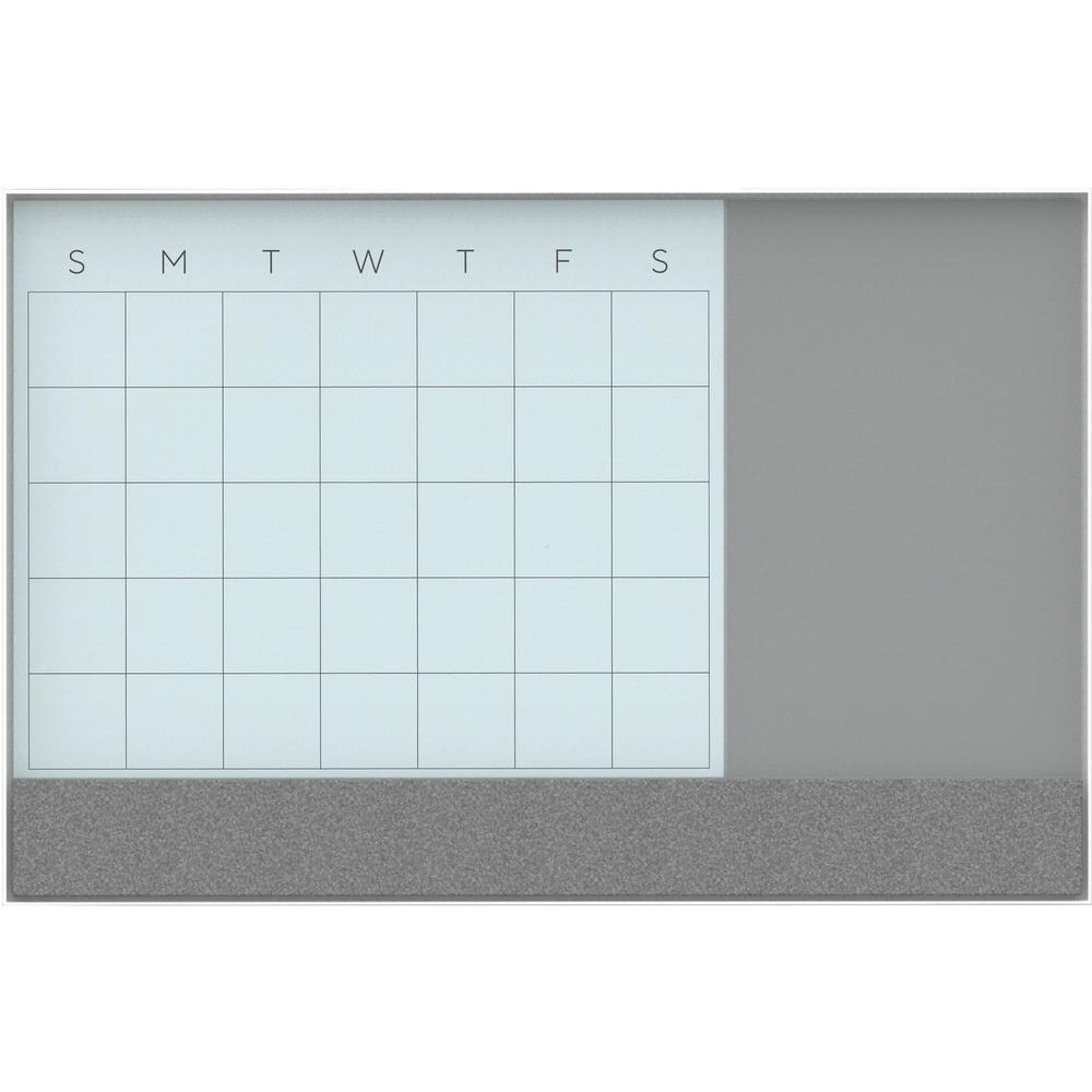 U Brands Magnetic Glass Dry Erase 3-in-1 Calendar Board - 35" (2.9 ft) Width x 47" (3.9 ft) Height - White Tempered Glass Surface - White Aluminum Frame - Rectangle - Horizontal - Magnetic - 1 Each. Picture 1