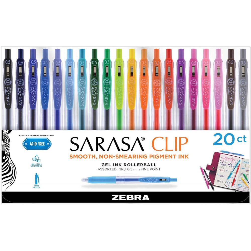 Zebra Pen SARASA Clip Retractable Gel Pen - Medium Pen Point - 0.5 mm Pen Point Size - RetractableWater Based Ink - 20 / Pack. Picture 1