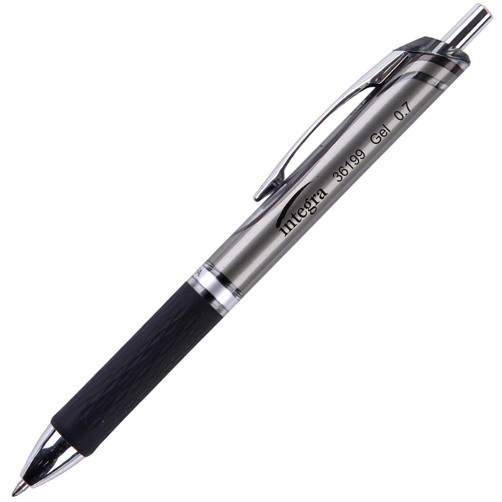 Integra Retractable Gel Ink Pen - Medium Pen Point - 0.7 mm Pen Point Size - Retractable - Black Gel-based Ink - Black Barrel - Metal Tip - 1 Dozen. Picture 1