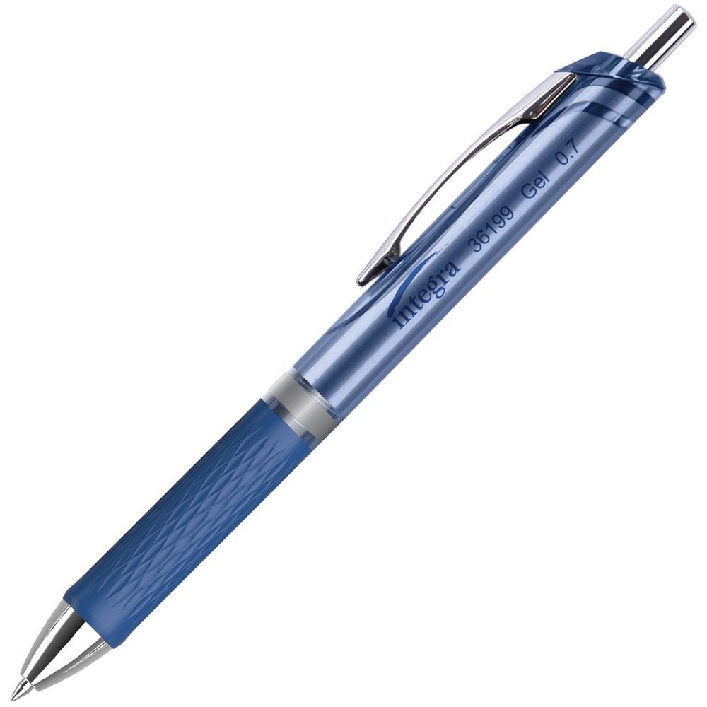 Integra Retractable Gel Ink Pen - Medium Pen Point - 0.7 mm Pen Point Size - Retractable - Blue Gel-based Ink - Blue Barrel - Metal Tip - 1 Dozen. Picture 1