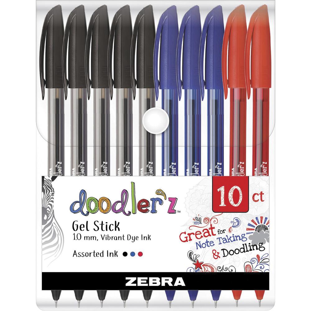 Zebra Pen Doodler'z Gel Stick Pens - 1 mm Pen Point Size - Blue Water Based Ink - Plastic Barrel - 10 / Pack. Picture 1