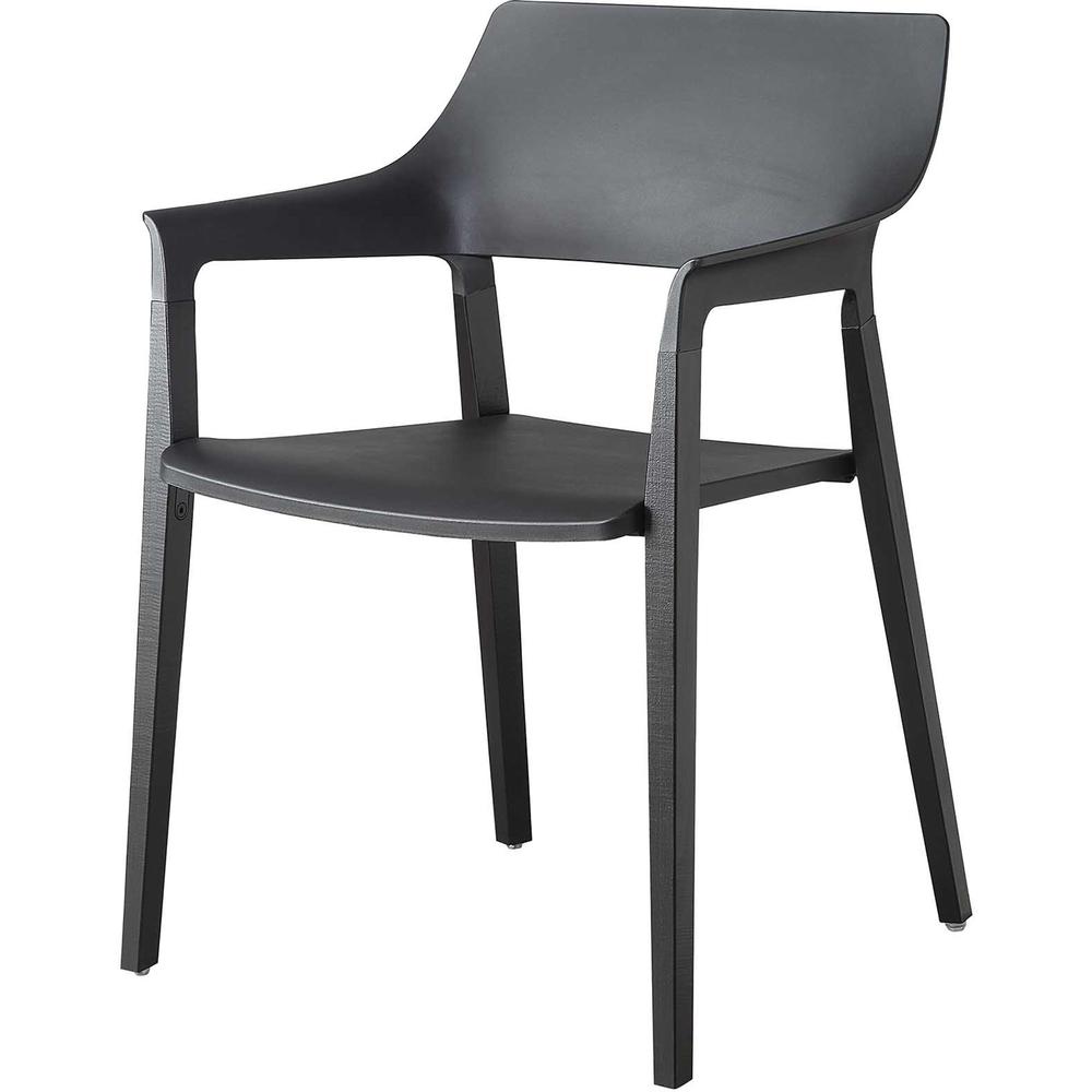 Lorell Wood Legs Stack Chairs - Plastic Seat - Plastic Back - Black - Wood, Plastic - 2 / Carton. The main picture.