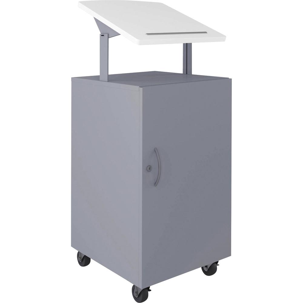 Lorell Podium - Laminated Square Top - 49.31" Height x 18" Width x 18" Depth - Assembly Required - Silver, White. Picture 1