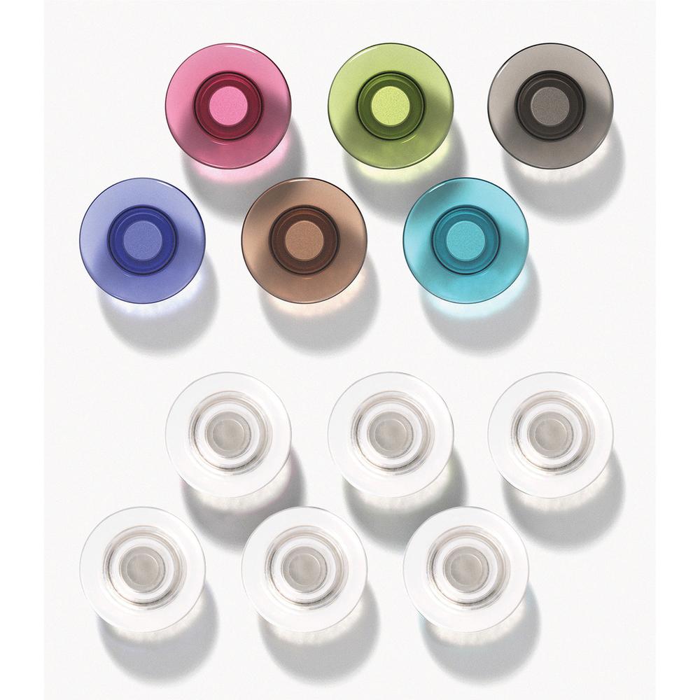 Quartet Glass Board Magnets - 0.5" Diameter - Cylinder - Rounded Edge - 12 / Pack - Assorted, Clear. Picture 1