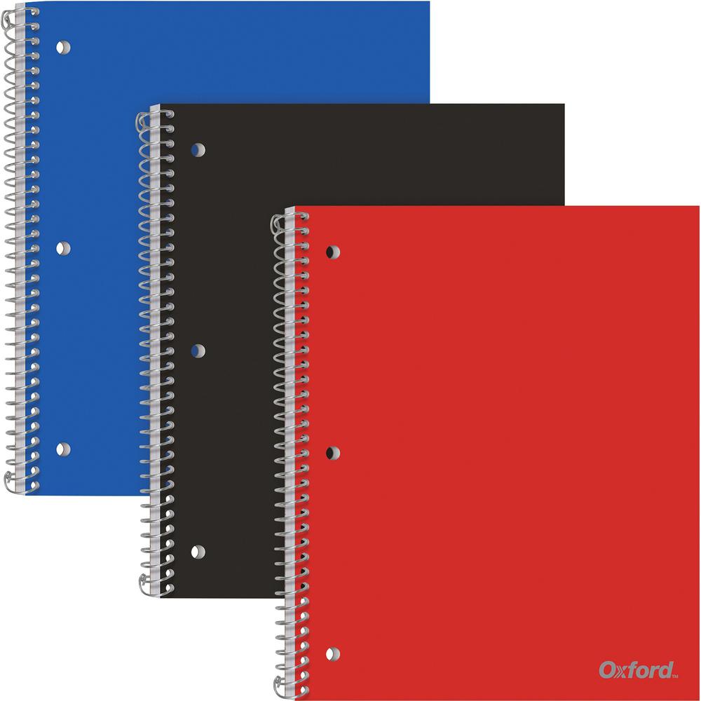 Oxford 1-Subject Poly Notebook - 1 Subject(s) - 100 Sheets - Spiral Bound - Wide Ruled - 3 Hole(s) - 0.30" x 8.5" x 10.5" - AssortedPoly Cover - Pocket Divider, Snag Resistant, Micro Perforated, Smoot. Picture 1