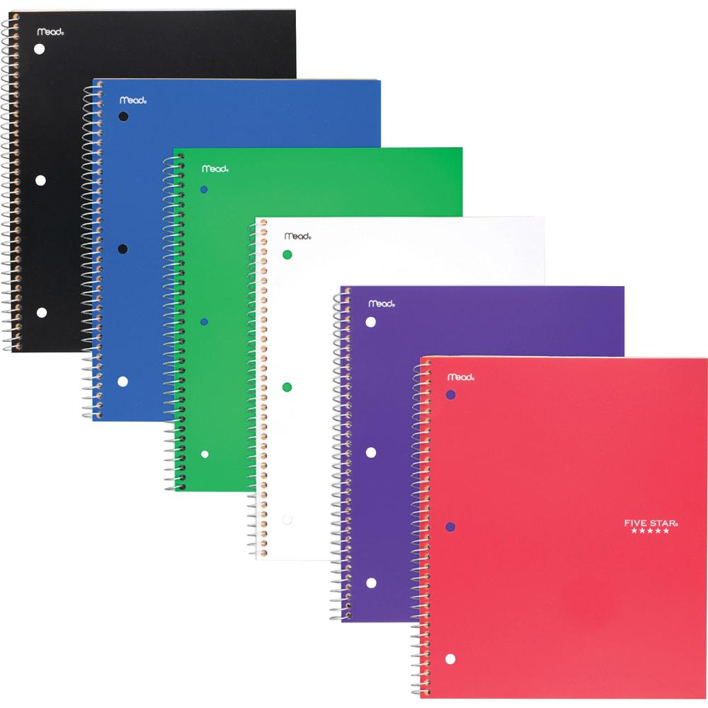Mead Five Star Subject Spiral Notebook - 1 Subject(s) - 100 Sheets - Wire Bound - 3 Hole(s) - 11" x 8 1/2" - 3" x 10" x 11" - AssortedPlastic, Paperboard Cover - Dual-pocket Divider, Water Resistant, . Picture 1