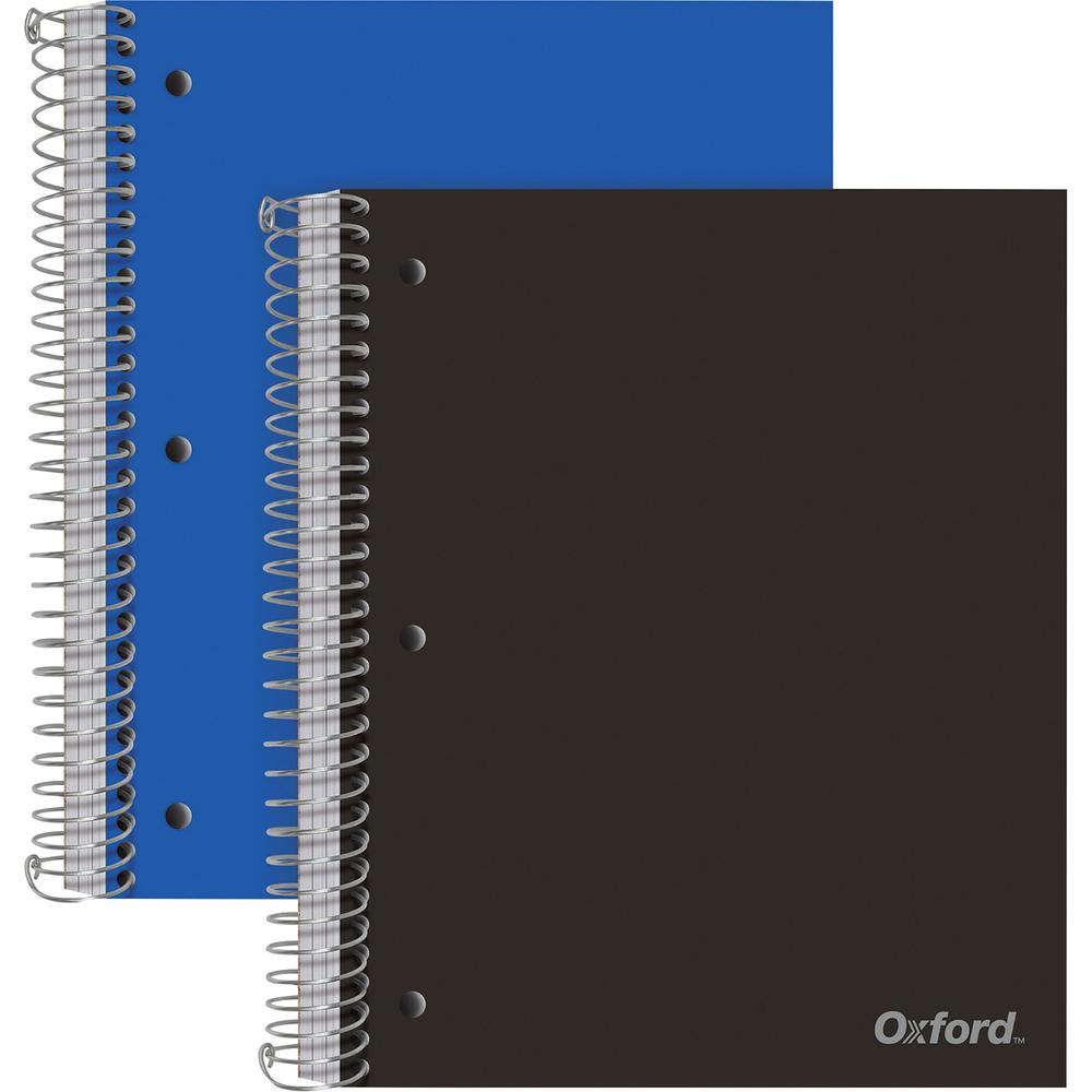 Oxford 3-Subject Poly Notebook - 3 Subject(s) - 150 Sheets - Wire Bound - Wide Ruled - Red Margin - 3 Hole(s) - 0.50" x 8.5" x 10.5" - Assorted Cover - Snag Resistant, Sturdy, Micro Perforated, Moistu. Picture 1