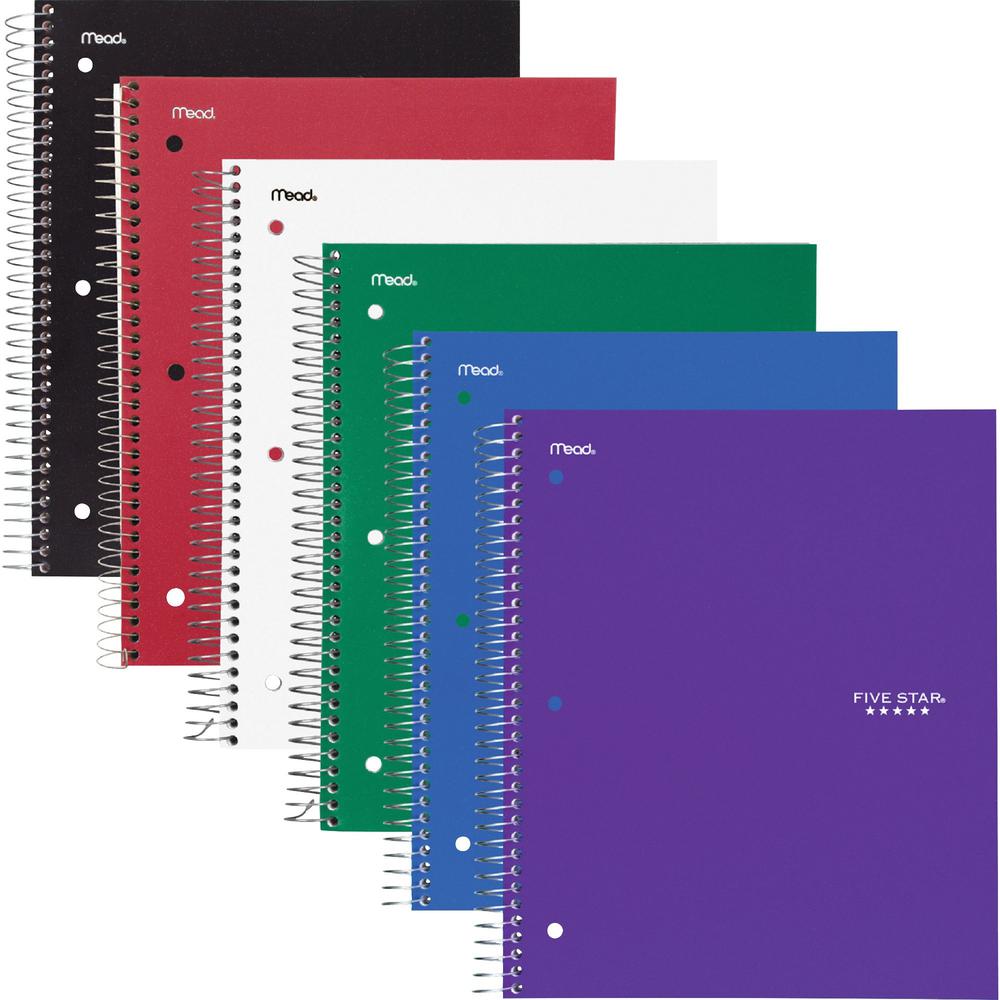 Mead Five Star Subject Spiral Notebook - 3 Subject(s) - 150 Sheets - 300 Pages - Wire Bound - 3 Hole(s) - 11" x 8 1/2" - AssortedPlastic, Paperboard Cover - Water Resistant, Bleed Resistant, Perforate. Picture 1