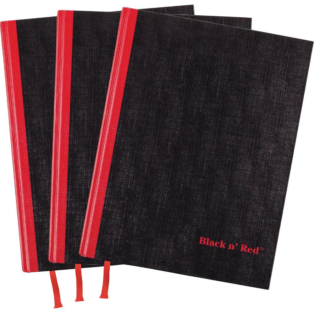 Black n' Red Casebound Hardcover Notebook 3-pack - Case Bound - 12" x 8.5" x 1.7" - Matte Cover - Hard Cover, Bleed Resistant, Ribbon Marker - 3 / Pack. Picture 1