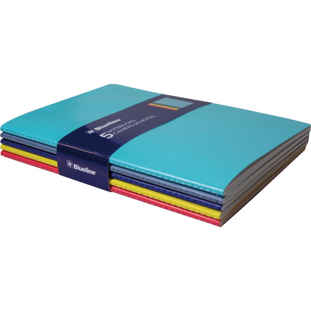 Rediform Blueline 5 Notebooks Pack - 64 Pages - Sewn - 5 3/4" x 8 1/4" - Assorted Cover - Soft Cover, Flexible Cover, Bleed Resistant - 5 / Pack. Picture 1