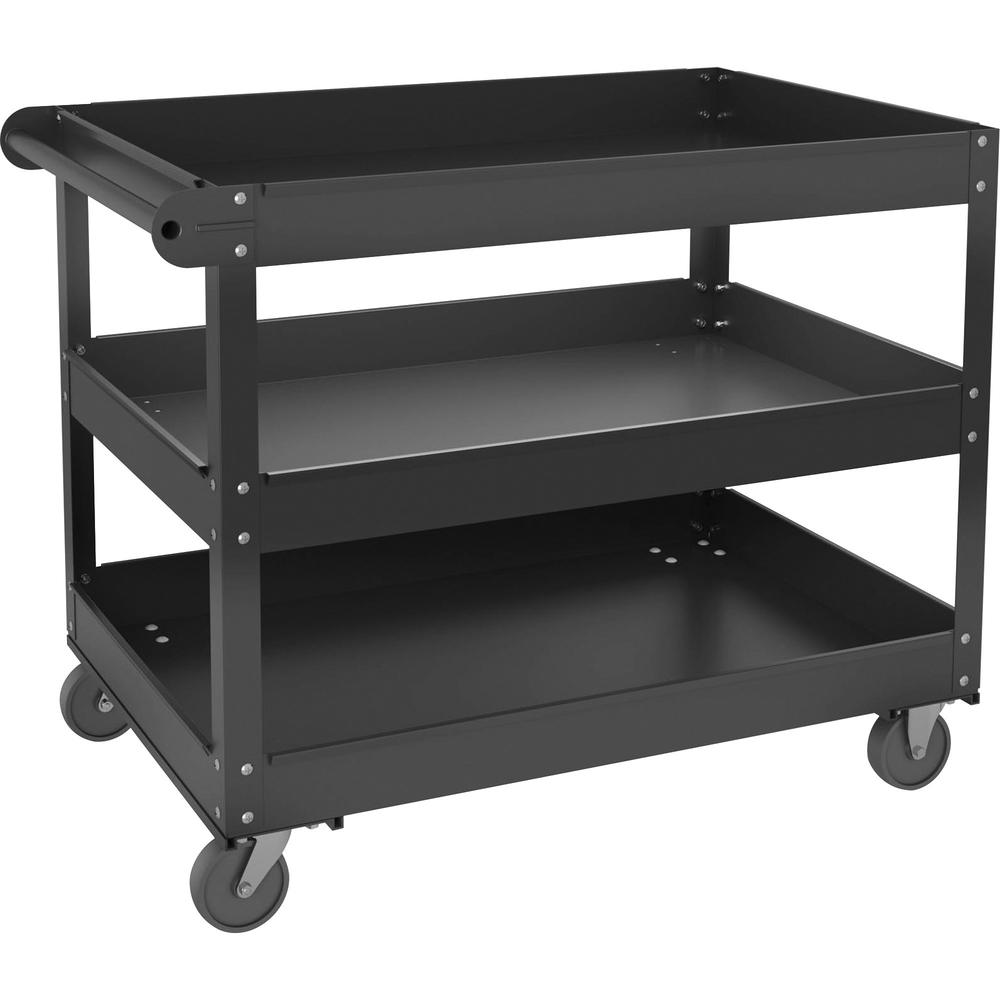 Lorell Utility Cart - 3 Shelf - 400 lb Capacity - 4 Casters - Steel - x 16" Width x 30" Depth x 32" Height - Black - 1 Each. Picture 1