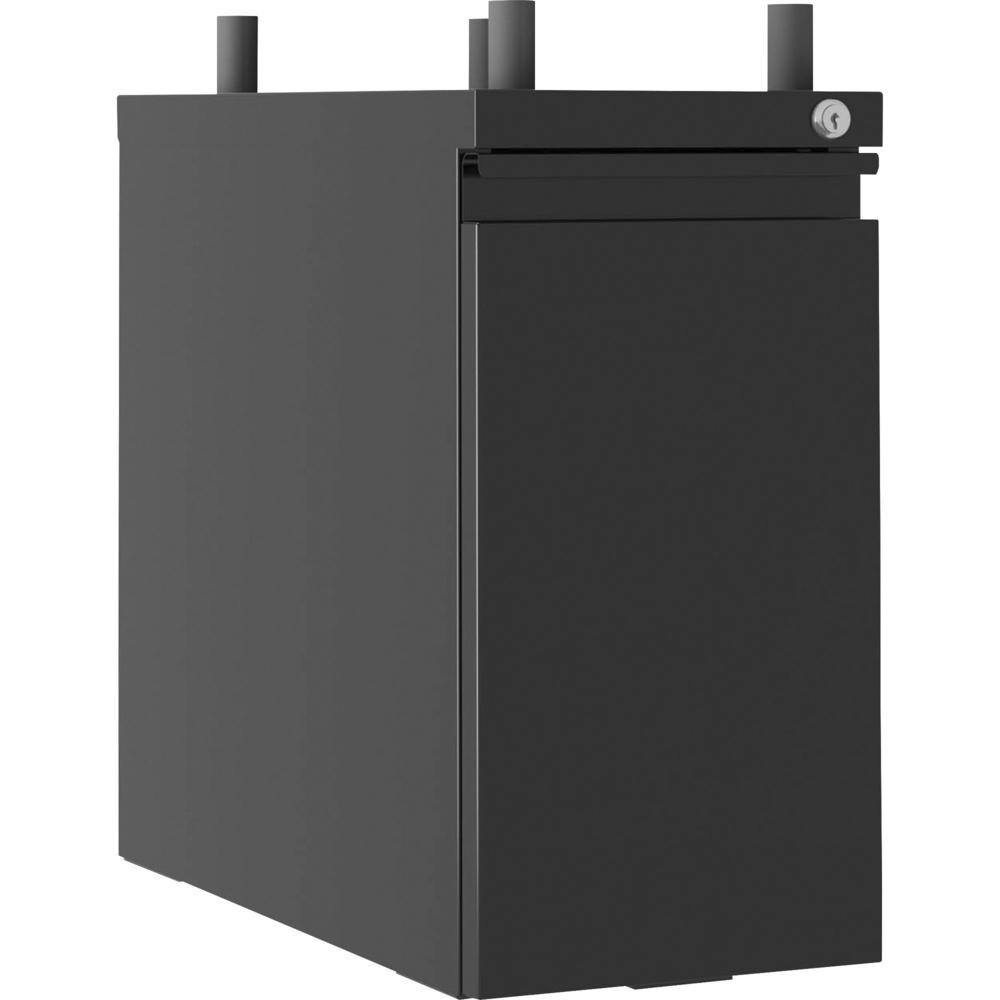 Lorell Slim Hanging Tower File Cabinet with Concealed Drawer - 10" x 20" x 19.2" - Letter, Legal - Vertical - Casters, Compact, Storage Space, Hanging Rail, Key Lock - Black - Powder Coated - Metal - . Picture 1