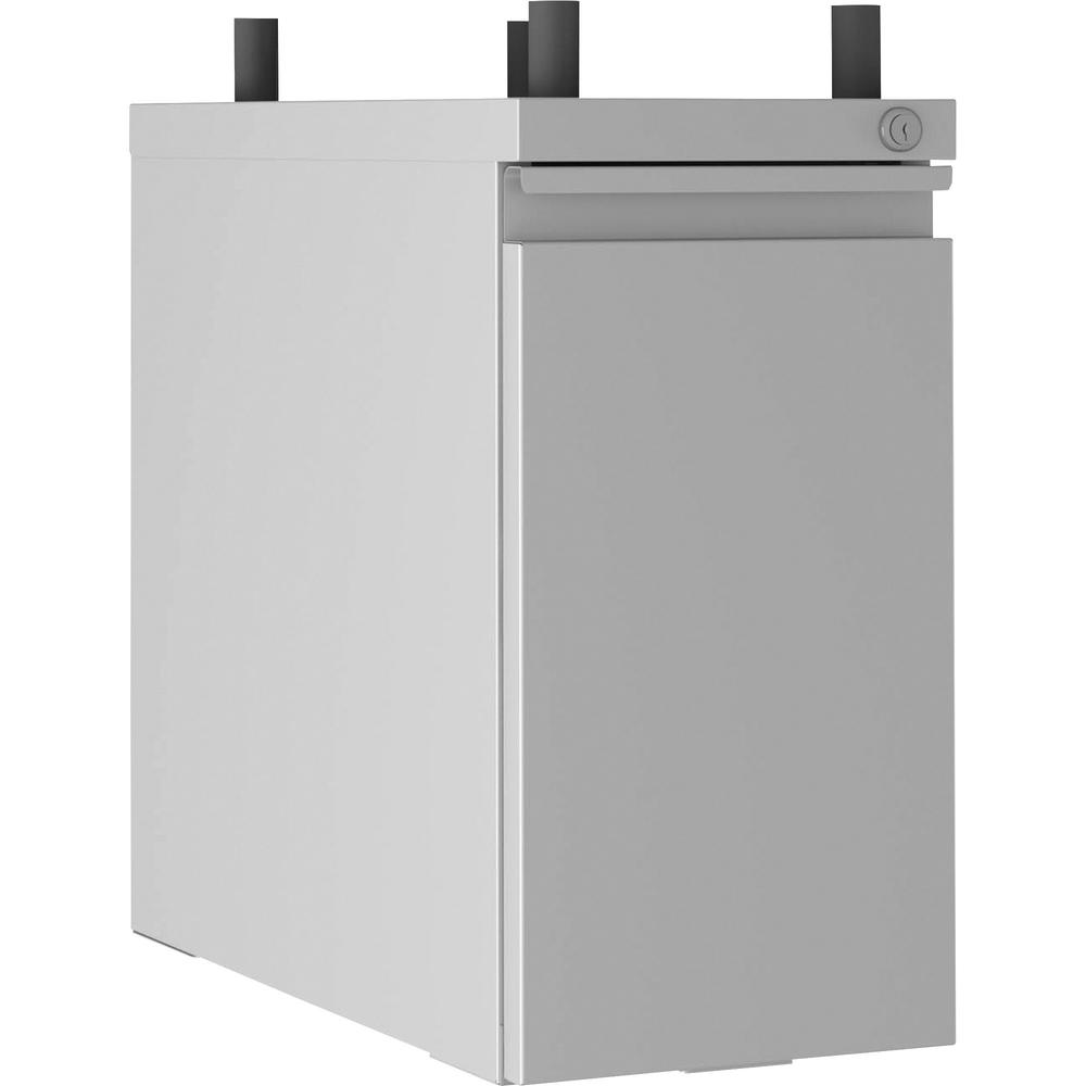 Lorell Slim Hanging Tower File Cabinet with Concealed Drawer - 10" x 20" x 19.2" - Letter, Legal - Vertical - Casters, Compact, Storage Space, Hanging Rail, Key Lock - Silver - Powder Coated - Metal -. Picture 1