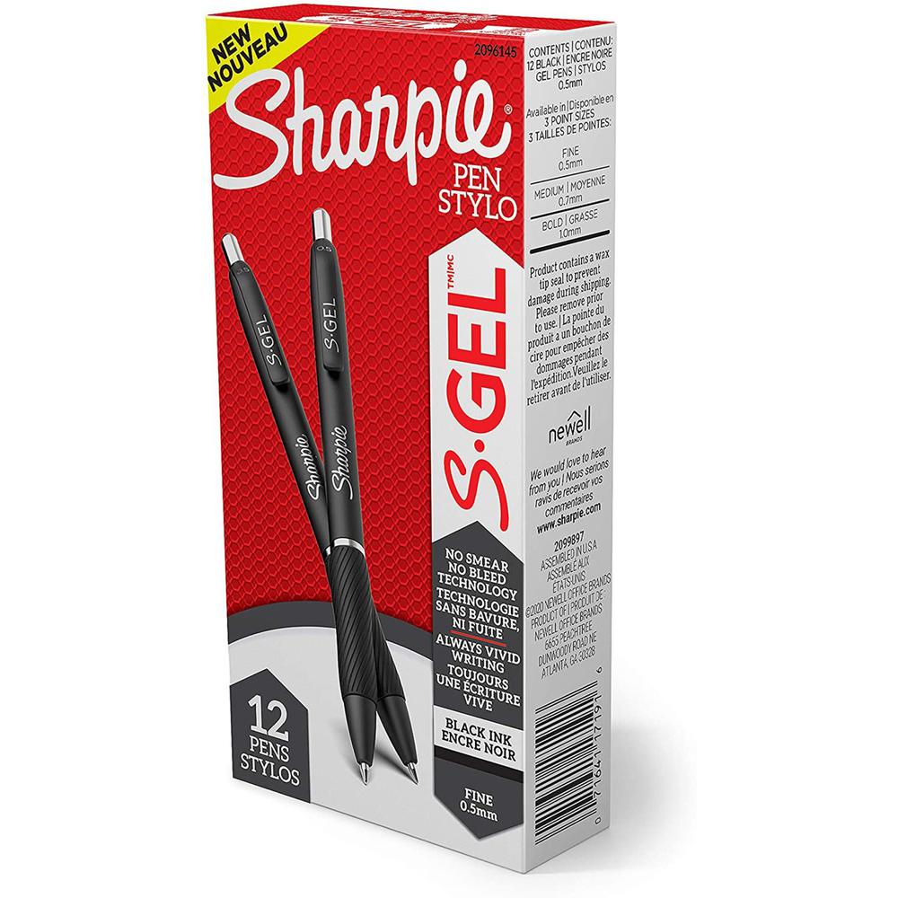 Sharpie S-Gel Pens - 0.5 mm Pen Point Size - Retractable - Black Gel-based Ink - 12 / Dozen. Picture 1
