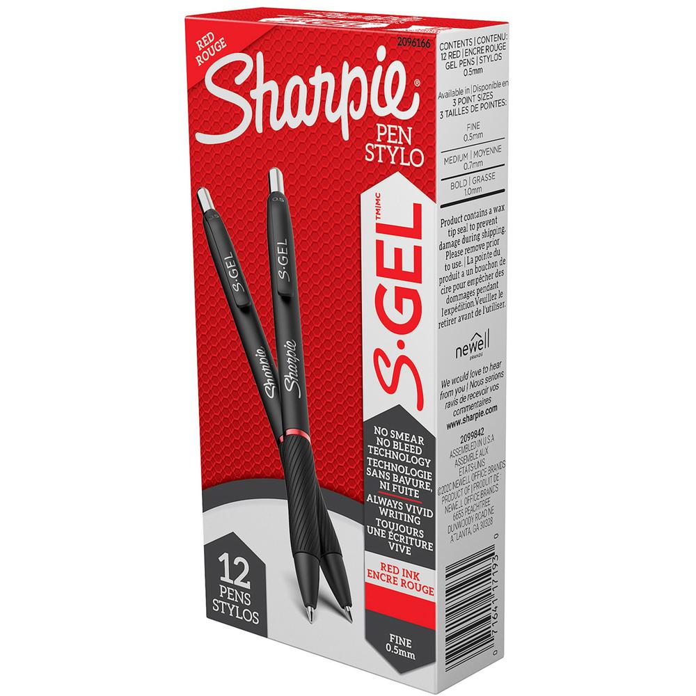 Sharpie S-Gel Pens - 0.5 mm Pen Point Size - Retractable - Red Gel-based Ink - 12 / Dozen. Picture 1