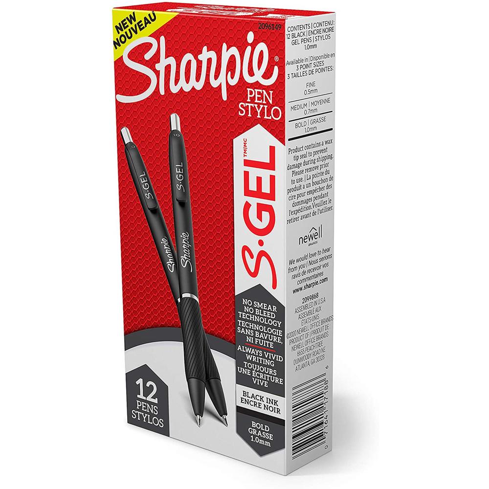Sharpie S-Gel Pens - 0.7 mm Pen Point Size - Retractable - Black Gel-based Ink - 12 / Dozen. Picture 1