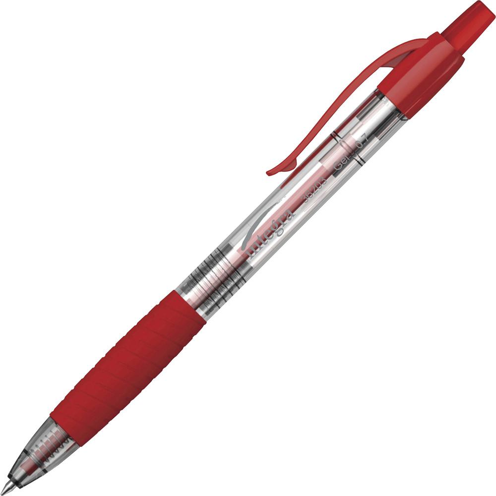 Integra Retractable 0.7mm Gel Pen - Medium Pen Point - 0.7 mm Pen Point Size - Retractable - Red Gel-based Ink - Red Barrel - 1 Dozen. Picture 1