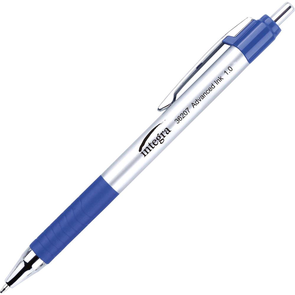 Integra Advanced Ink Retractable Pen - Medium Pen Point - 1 mm Pen Point Size - Retractable - Blue Liquid Ink - Blue Barrel - 1 Dozen. Picture 1