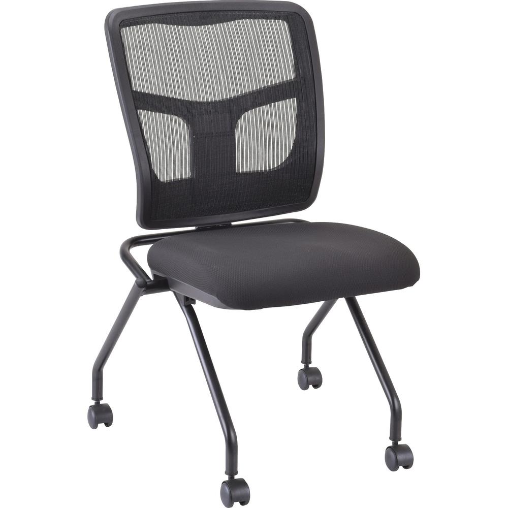 Lorell Nesting Chair - Black Fabric Seat - Mesh Back - Metal Frame - Rectangular Base - Black - 2 / Carton. Picture 1