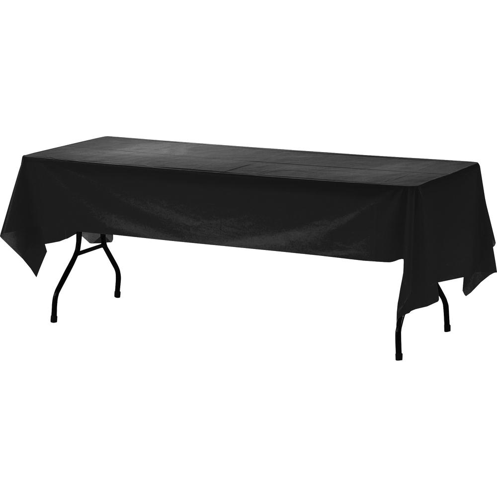 Genuine Joe Plastic Table Covers - 108" Length x 54" Width - Plastic - Black - 6 / Pack. Picture 1