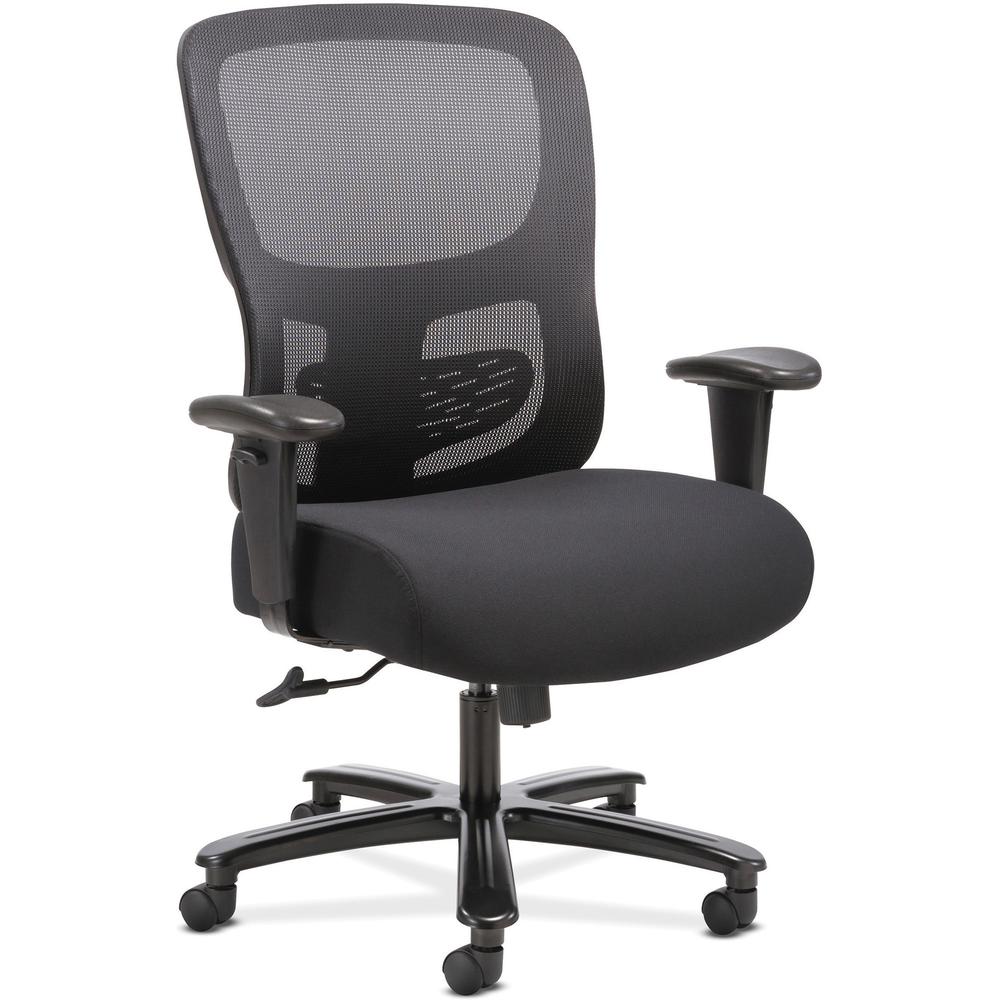 Sadie Big and Tall Task Chair - Black Fabric, Plush Seat - Black Mesh Back - 5-star Base - Black - 1 Each. Picture 1
