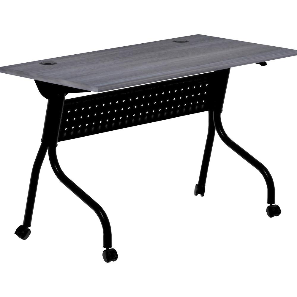 Lorell Charcoal Flip Top Training Table - Charcoal Rectangle, Melamine Top - Black Four Leg Base - 4 Legs - 48" Table Top Width x 23.60" Table Top Depth - 29.50" Height - Melamine. The main picture.