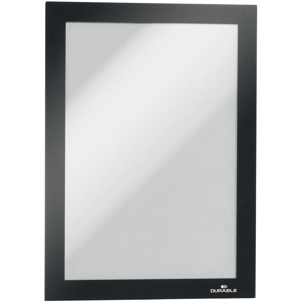 DURABLE DURAFRAME Magnetic Frame - 2 Pack - 5.50" Holding Width x 8.50" Holding Height - Magnetic, Anti-glare, Four Sided, Sturdy - Plastic - Black. Picture 1