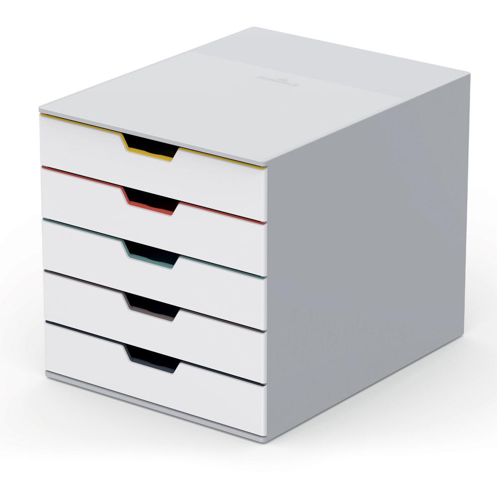 DURABLE VARICOLOR MIX 5 Drawer Desktop Storage Box, White/Multicolor - 5 Drawer(s) - 11" Height x 11.5" Width x 14" DepthDesktop - White - Plastic - 1 Each. Picture 1