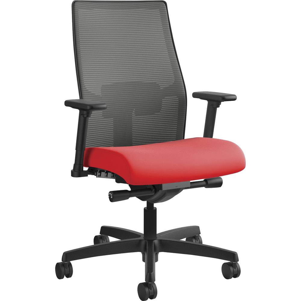 HON Ignition 2.0 Chair - Ruby Fabric Seat - Charcoal Mesh Back - Black Frame - Mid Back - Ruby. Picture 1