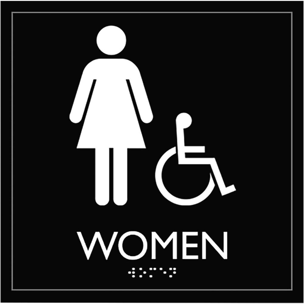 Lorell Restroom Sign - 1 Each - Women Print/Message - 8" Width x 8" Height - Square Shape - Easy Readability, Injection-molded - Plastic - Black, Black. Picture 1