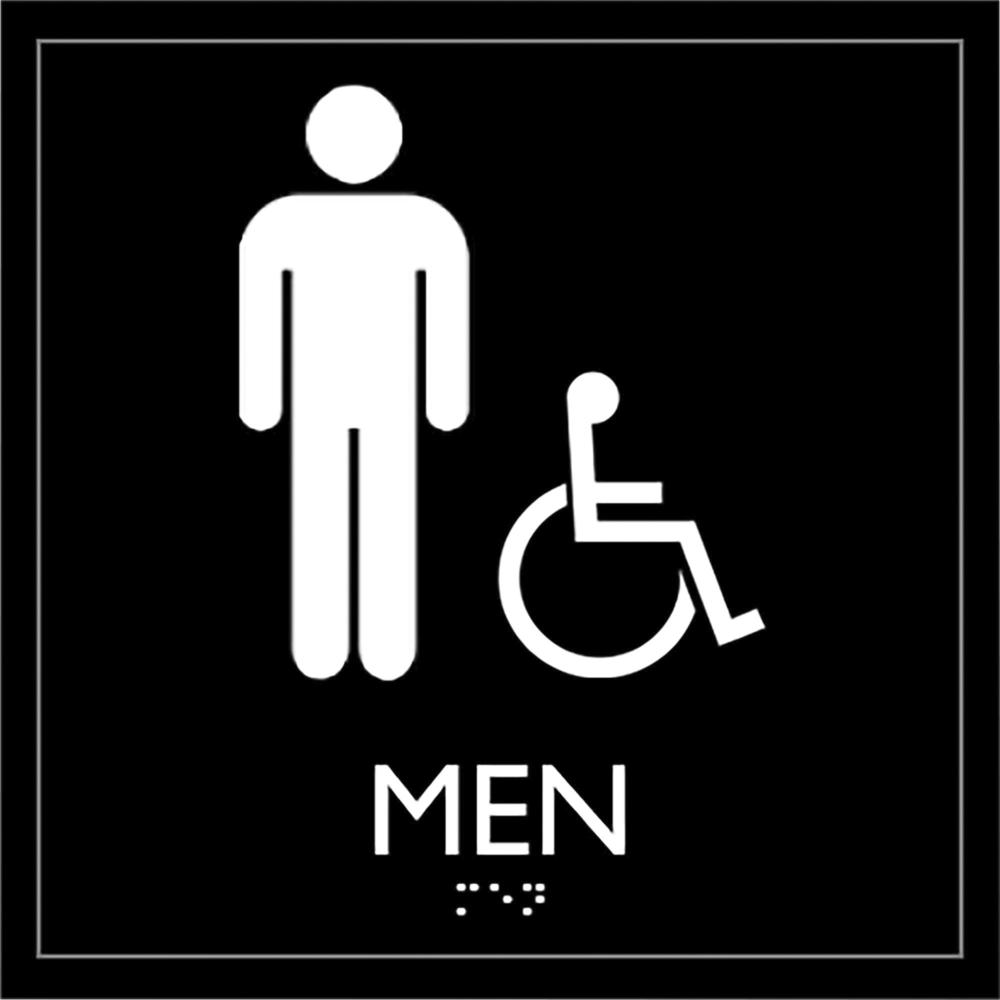 Lorell Men's Handicap Restroom Sign - 1 Each - men's restroom/wheelchair accessible Print/Message - 8" Width x 8" Height - Square Shape - Surface-mountable - Easy Readability, Injection-molded - Restr. Picture 1