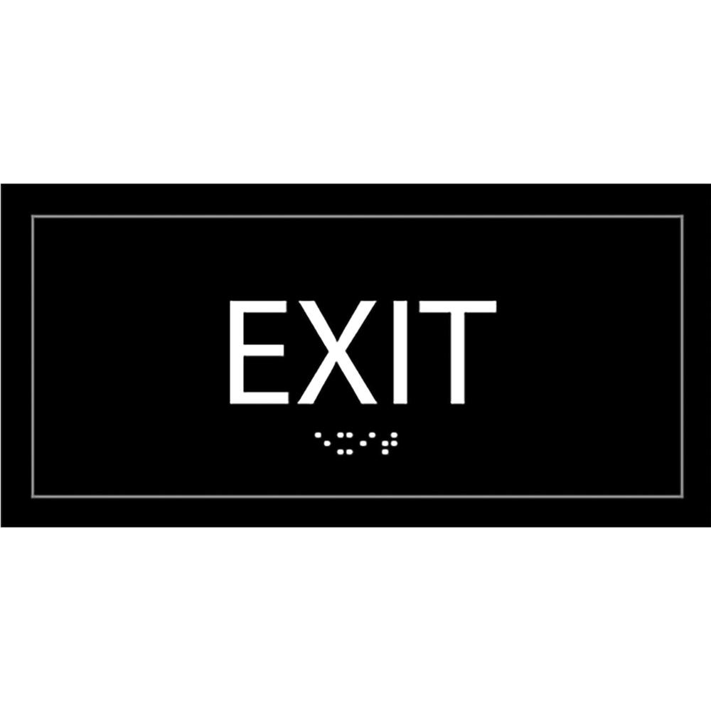 Lorell Exit Sign - 1 Each - 4" Width x 8" Height - Rectangular Shape - Surface-mountable - Easy Readability, Injection-molded - Plastic - Black. Picture 1