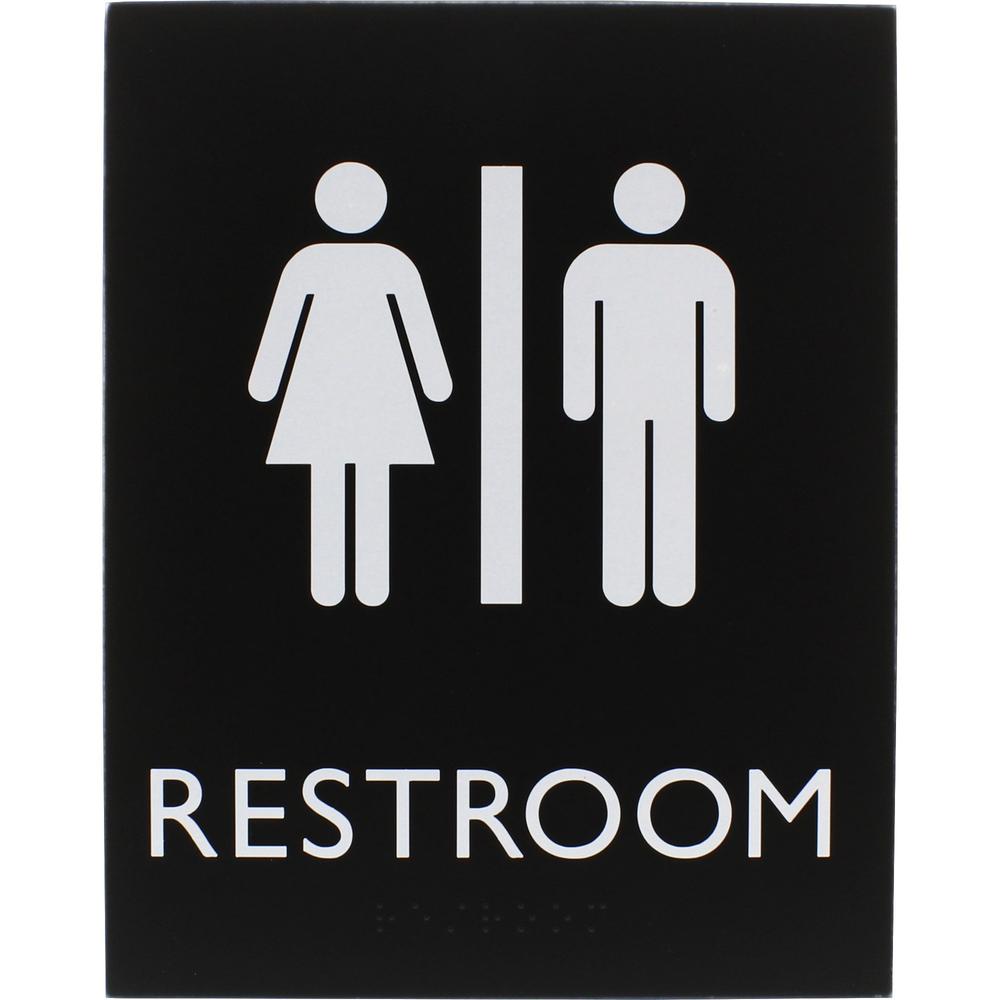 Lorell Unisex Restroom Sign - 1 Each - Toilette Men, TOILETTE (ladies) Print/Message - 6.4" Width x 8.5" Height - Rectangular Shape - Surface-mountable - Easy Readability, Braille - Restroom, Informat. Picture 1
