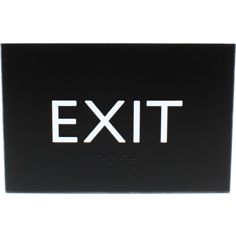 Lorell Exit Sign - 1 Each - 4.5" Width x 6.8" Height - Rectangular Shape - Easy Readability, Braille - Plastic - Black. The main picture.