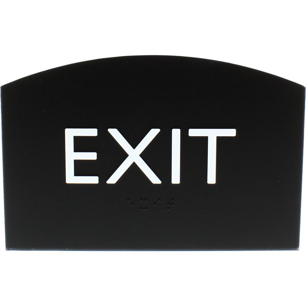Lorell Exit Sign - 1 Each - 4.5" Width x 6.8" Height - Rectangular Shape - Easy Readability, Braille - Plastic - Black. The main picture.