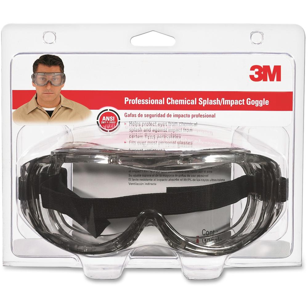 3M Chemical Splash/Impact Goggles - Particulate, Airborne Particle, Chemical, Splash Protection - Clear - Wraparound Lens, Flame Resistant, Adjustable Headband, Vented, Lightweight, Comfortable, Anti-. Picture 1