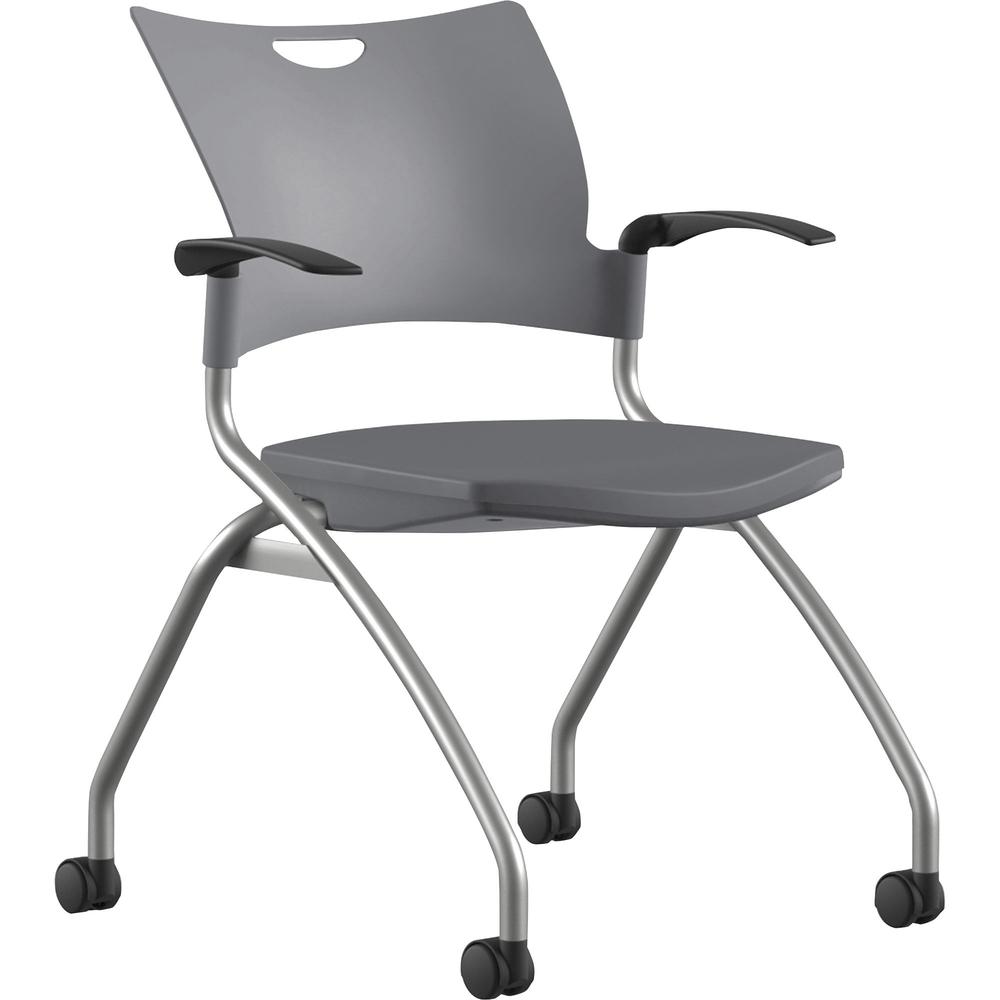 9 to 5 Seating Bella Fixed Arms Mobile Nesting Chair - Dove Thermoplastic Seat - Dove Gray Thermoplastic Back - Silver, Powder Coated Frame - Four-legged Base - 1 Each. Picture 1