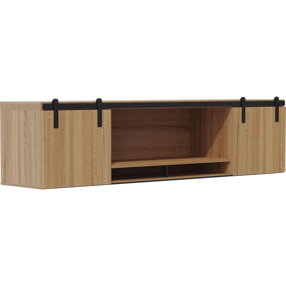 Safco 66" Mirella Wall-Mounted Hutch with Wood Doors - 66" x 15" x 18" - Drawer(s)2 Door(s) - Material: Particleboard, Laminate, Wood Door - Finish: Sand Dune, Laminate, Black Powder Coat. Picture 1