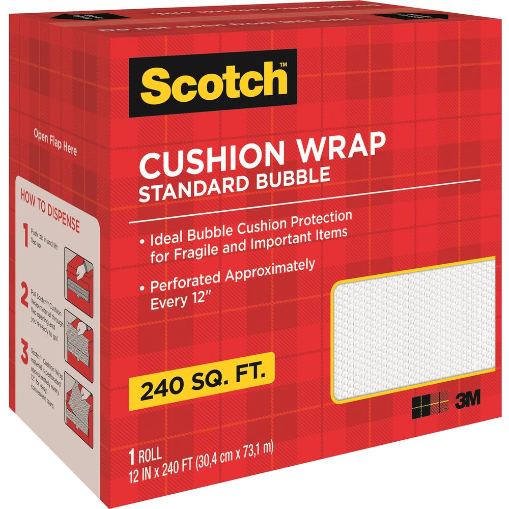 Scotch Perforated Cushion Wrap - 12" Width x 240 ft Length - Perforated, Lightweight, Recyclable, Non-scratching, Easy Tear - Polyethylene, Nylon - Clear. The main picture.