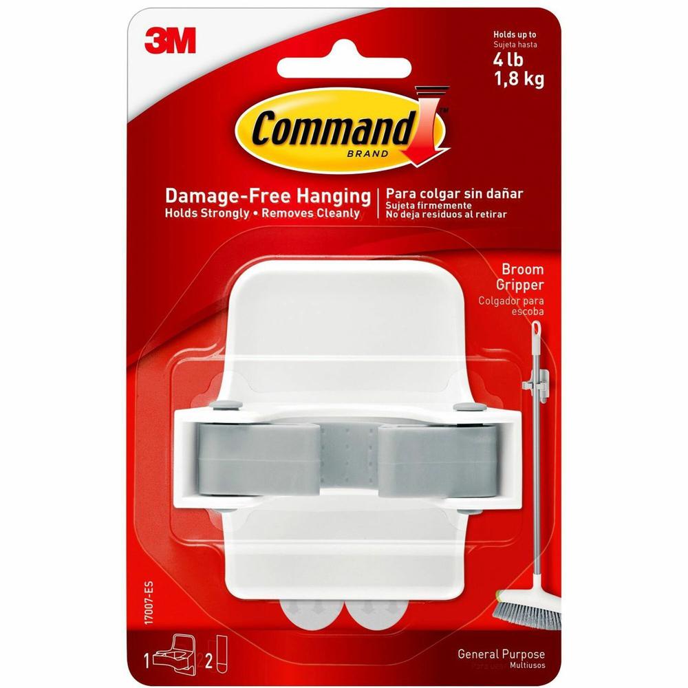 Command Broom Gripper - 4 lb (1.81 kg) Capacity - for Broom - Plastic - White, Clear - 1 Each. Picture 1