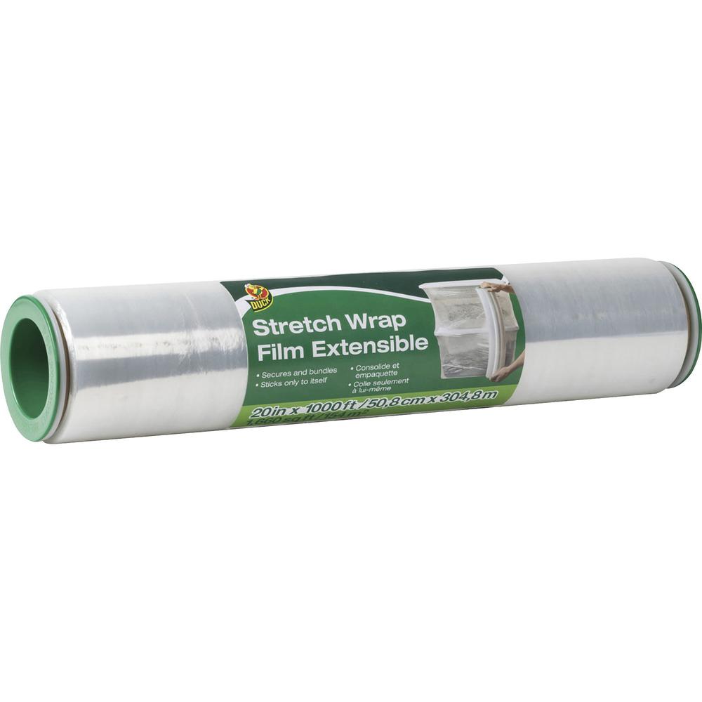 Duck Extensible Stretch Wrap Film - 20" Width x 1000 ft Length - Non-adhesive, Durable, Handle, Self-stick - Plastic Film - Clear - 1Each. Picture 1