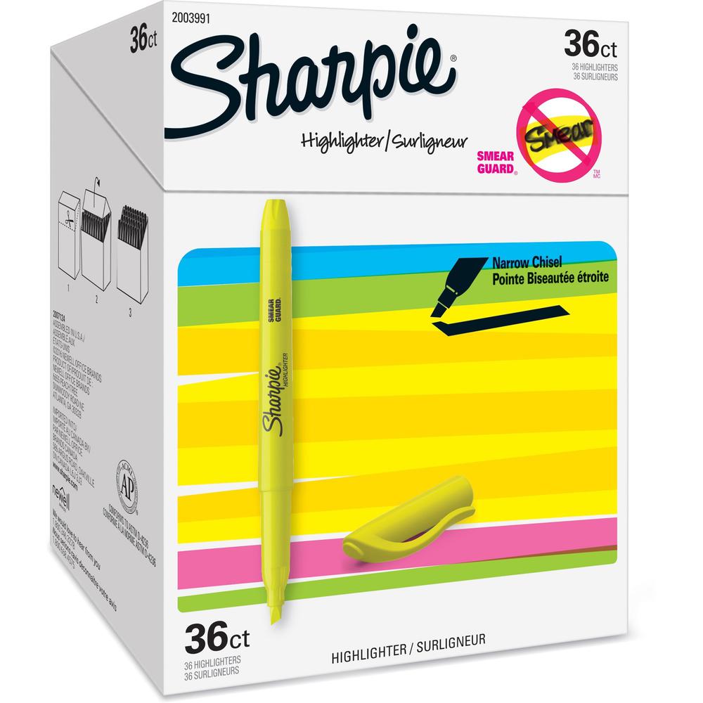 Sharpie Highlighter - Chisel Marker Point Style - Fluorescent Yellow - 36 / Box. Picture 1
