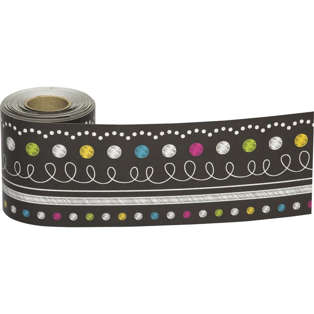 Teacher Created Resources Straight Rolled Border Trim - Chalkboard Brights - 3" Width x 600" Length - Multicolor - 1 / Roll. Picture 1